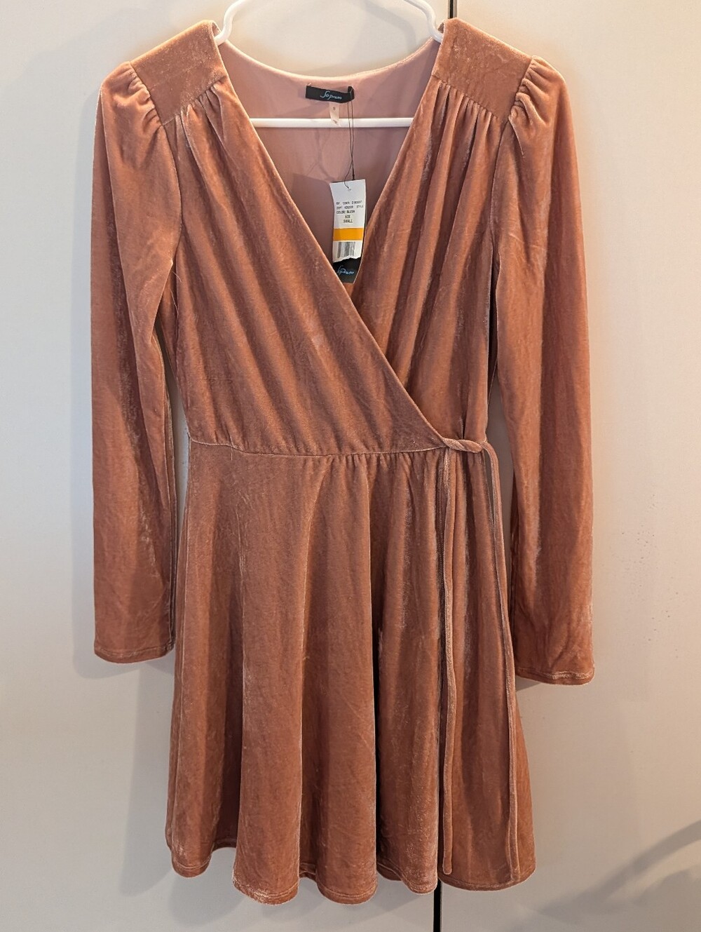 Soprano Woman's Small Blush Wrap Velvet Dress in Dusty Rose NWT